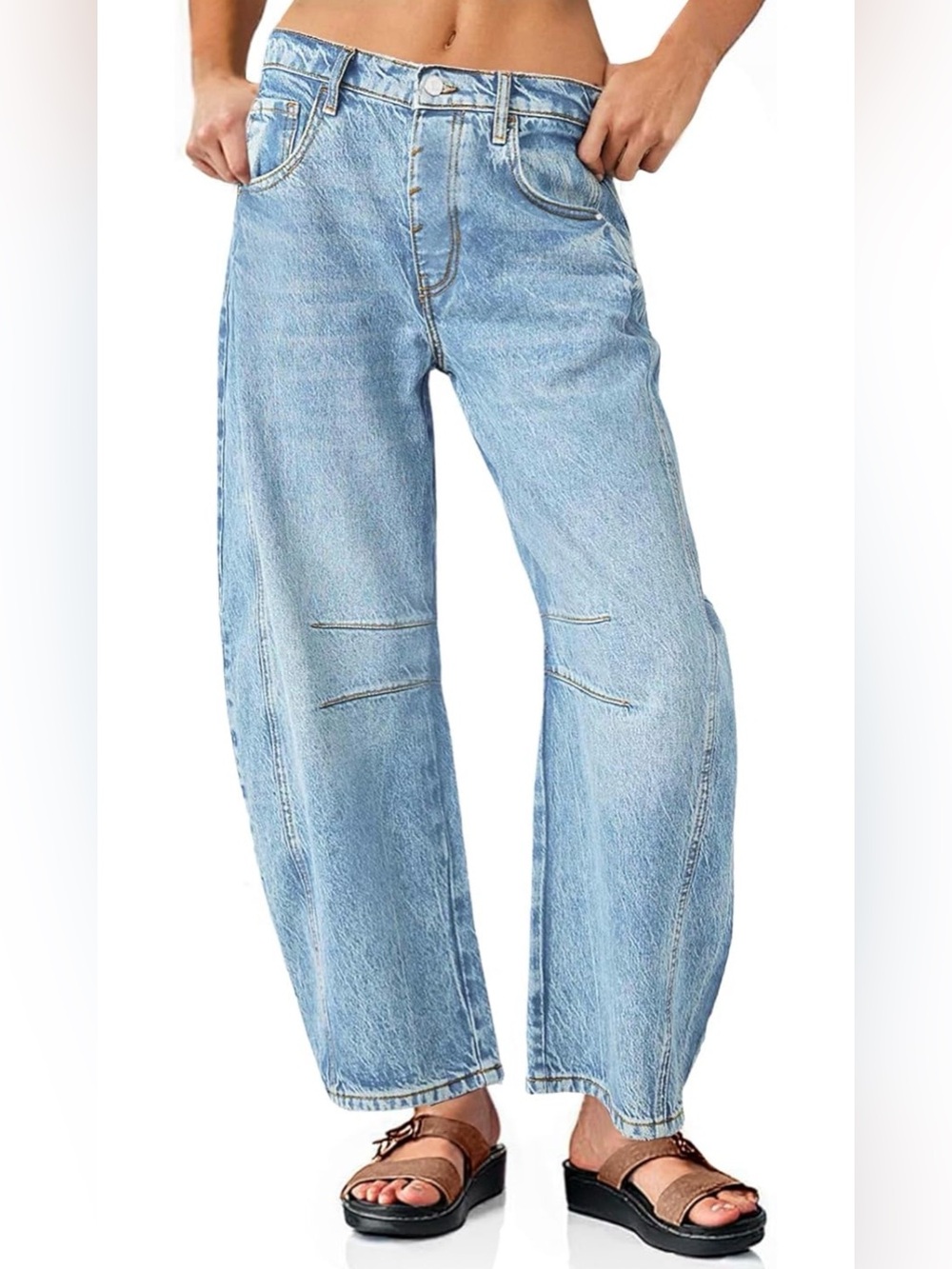 Women's Baggy Boyfriend Jeans Vintage Wide Leg Mid Rise Barrel Denim Ankle Pants